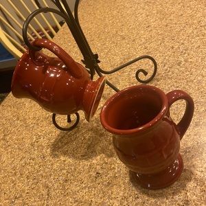 Longaberger Paprika Red Latte Pottery Woven Traditions Pedestal Mugs (Mugs Only)